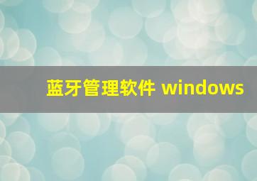 蓝牙管理软件 windows